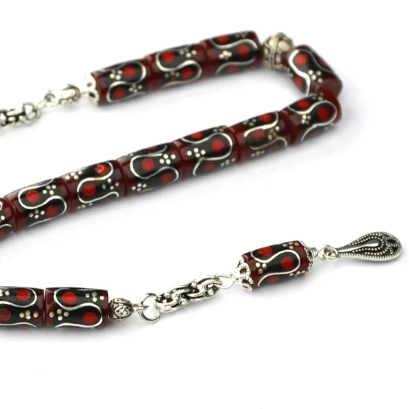 Kesme Model Dalga Kırmızı Mine İşleme Zaza Tespih ürün görseli 1