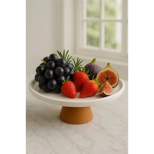 Akayev Porselen Ahşap Ayaklı 28 Cm Sunumluk - 3