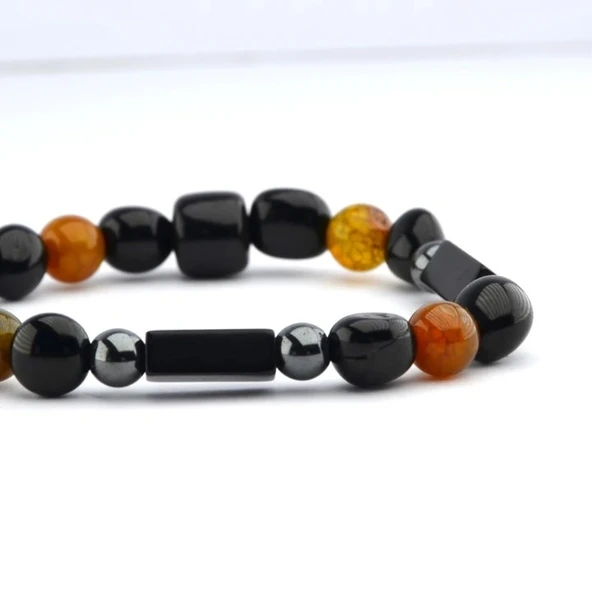 Oltu Taşı Hematit ve 4'lü Kaplan Gözü Kesme Bileklik ürün görseli 1