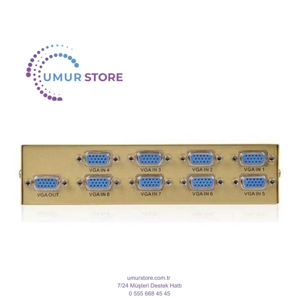 8 Port VGA Switch 8 Cihaz 1 Monitör 8 Kasa 1 Monitör Seçmeli Switch - Resim 2