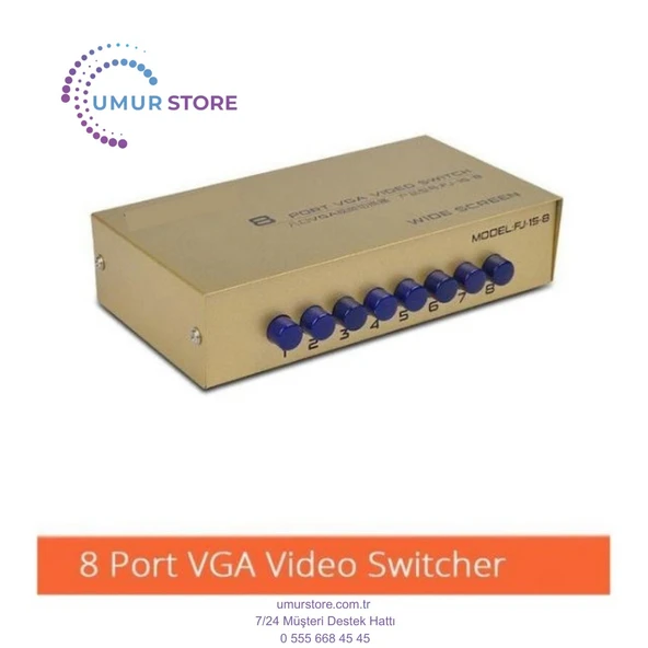 8 Port VGA Switch 8 Cihaz 1 Monitör 8 Kasa 1 Monitör Seçmeli Switch ürün görseli 1