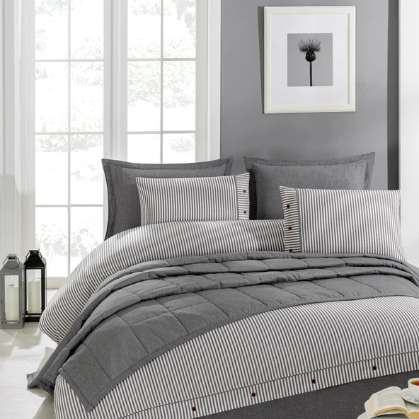 Schafer Home Loria Yatak Örtüsü Nevresim Seti 7 Parça-Antrasit - 9