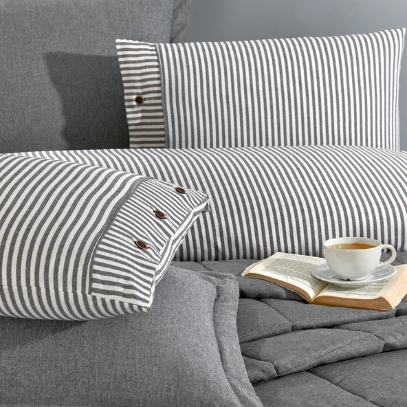 Schafer Home Loria Yatak Örtüsü Nevresim Seti 7 Parça-Antrasit - 10