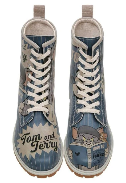 Dogo Kadın Vegan Deri Mavi Uzun Bot - Warner Bros Tom ve Jerry Tasarım - 2