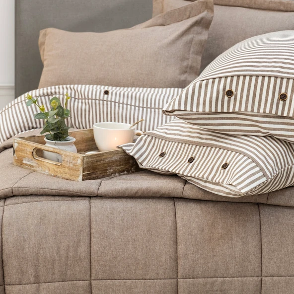 Schafer Home Loria Yatak Örtüsü Nevresim Seti 7 Parça-Bej - 7