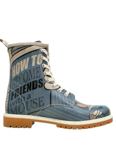 Dogo Kadın Vegan Deri Mavi Uzun Bot - Warner Bros Tom ve Jerry Tasarım - 4