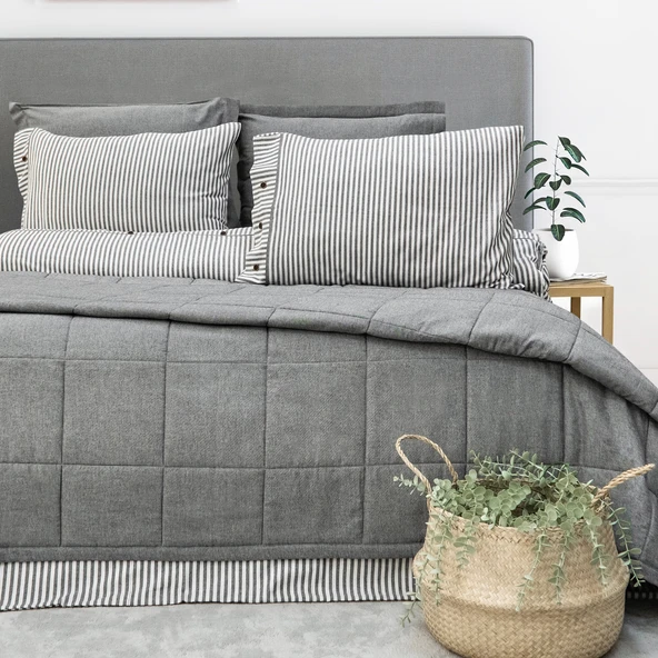 Schafer Home Loria Yatak Örtüsü Nevresim Seti 7 Parça-Antrasit - 4