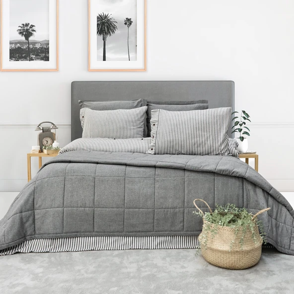 Schafer Home Loria Yatak Örtüsü Nevresim Seti 7 Parça-Antrasit