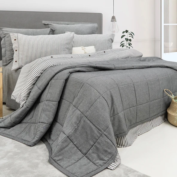 Schafer Home Loria Yatak Örtüsü Nevresim Seti 7 Parça-Antrasit - 3