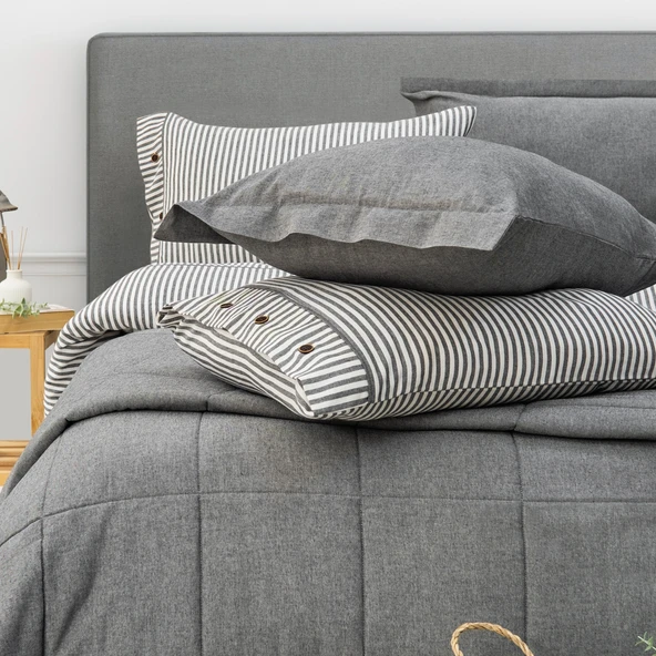 Schafer Home Loria Yatak Örtüsü Nevresim Seti 7 Parça-Antrasit - 6