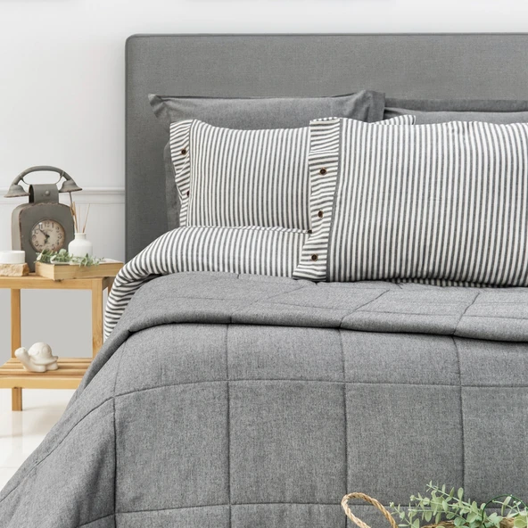 Schafer Home Loria Yatak Örtüsü Nevresim Seti 7 Parça-Antrasit - 5