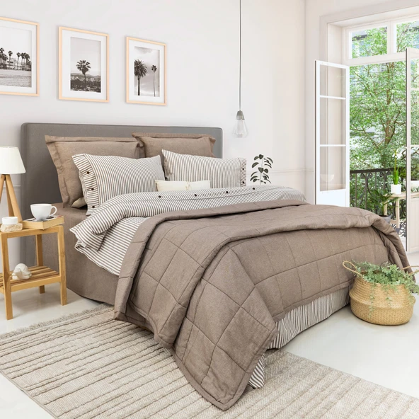 Schafer Home Loria Yatak Örtüsü Nevresim Seti 7 Parça-Bej - 2