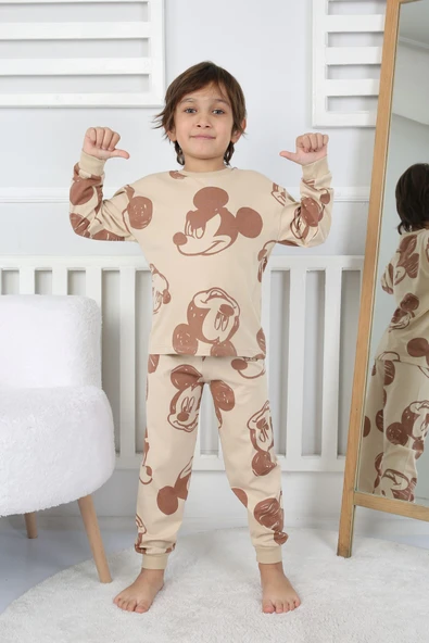 Cute Michey Çizgi Yüzler Desenli Erkek Çocuk Pijama Takımı ürün görseli