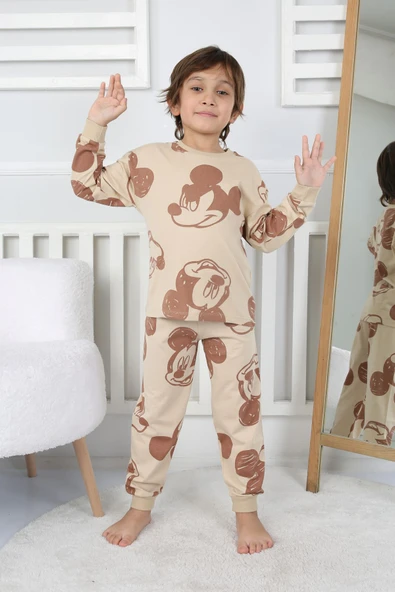 Cute Michey Çizgi Yüzler Desenli Erkek Çocuk Pijama Takımı - Resim 4