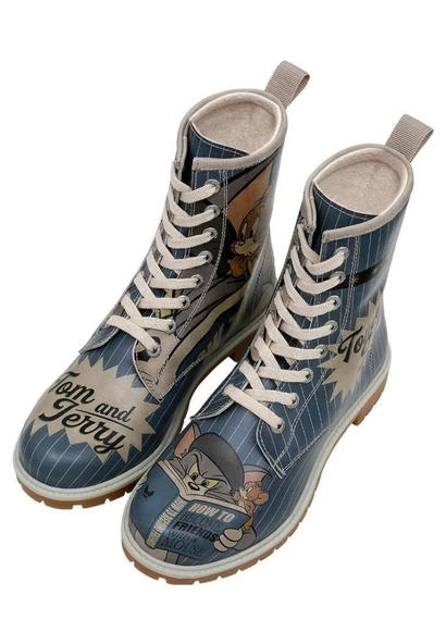 Dogo Kadın Vegan Deri Mavi Uzun Bot - Warner Bros Tom ve Jerry Tasarım