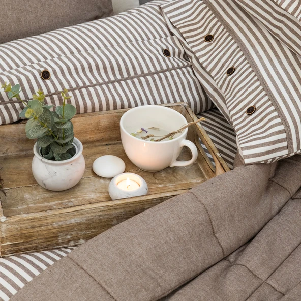 Schafer Home Loria Yatak Örtüsü Nevresim Seti 7 Parça-Bej - 6