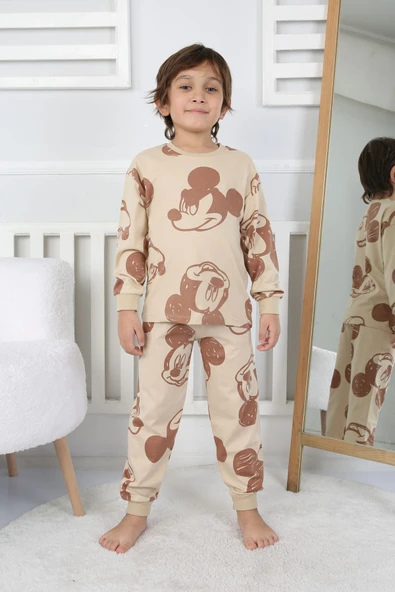 Cute Michey Çizgi Yüzler Desenli Erkek Çocuk Pijama Takımı - Resim 5