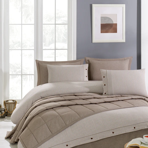 Schafer Home Loria Yatak Örtüsü Nevresim Seti 7 Parça-Bej - 9