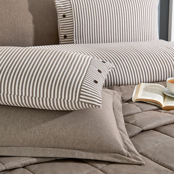 Schafer Home Loria Yatak Örtüsü Nevresim Seti 7 Parça-Bej - 10