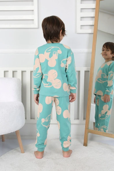 Cute Michey Çizgi Yüzler Desenli Erkek Çocuk Pijama Takımı - Resim 12