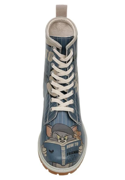 Dogo Kadın Vegan Deri Mavi Uzun Bot - Warner Bros Tom ve Jerry Tasarım - 6