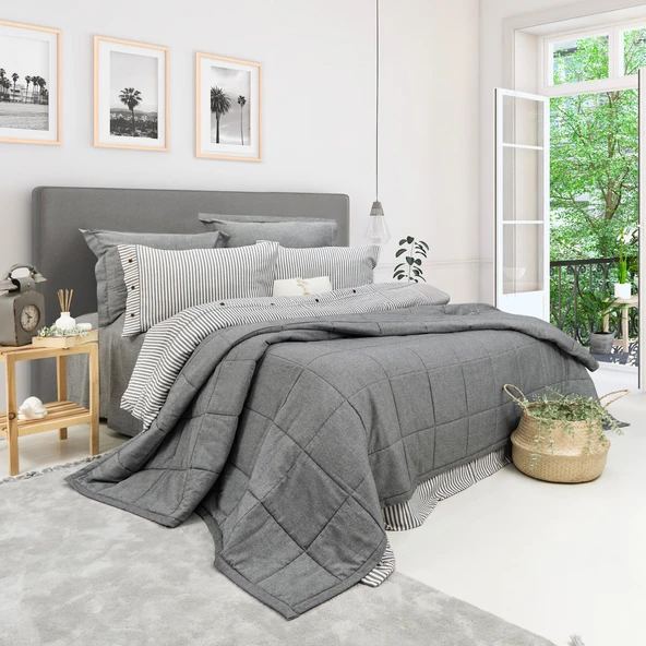 Schafer Home Loria Yatak Örtüsü Nevresim Seti 7 Parça-Antrasit - 2