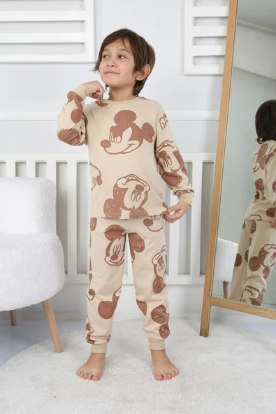 Cute Michey Çizgi Yüzler Desenli Erkek Çocuk Pijama Takımı - Resim 2
