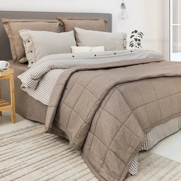 Schafer Home Loria Yatak Örtüsü Nevresim Seti 7 Parça-Bej - 3