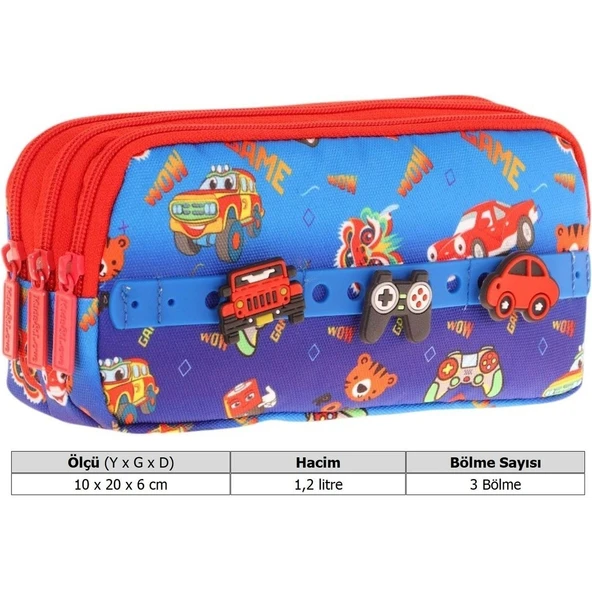 Kaukko Kıds 3 Bölmeli Kalem Çantası (fancy Car)krn-L8258 - 3