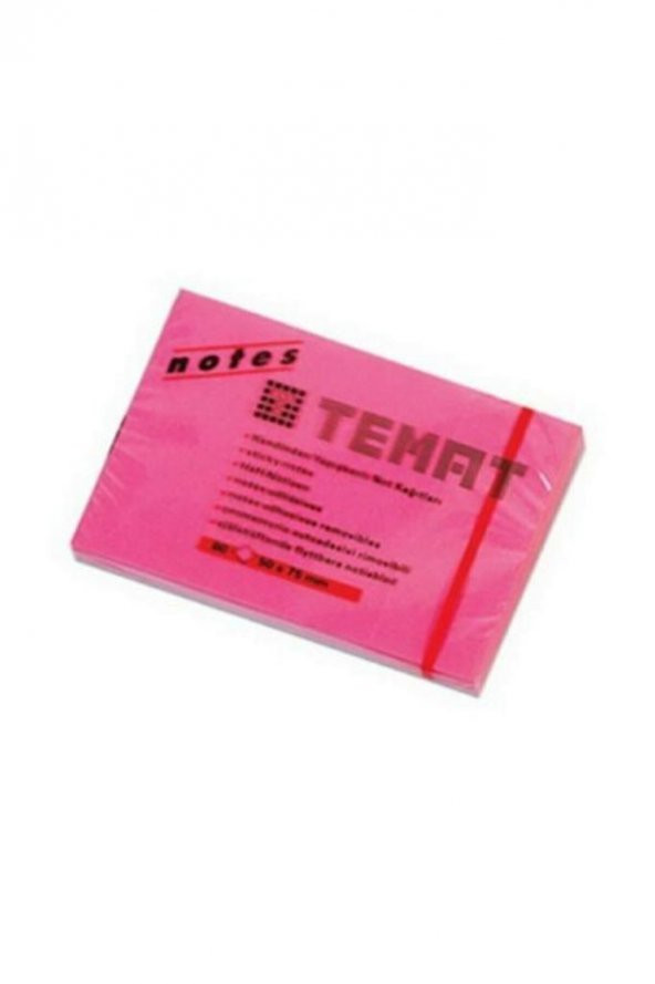 Temat Yapışkanlı Not Kağıt 50x75 MM (12 adet) Fosforlu Pembe