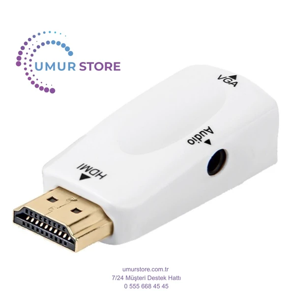 1080P HDMI Erkek - VGA Dişi Adaptör Video Dönüştürücü, Ses Çıkışı N3 Beyaz ürün görseli 1