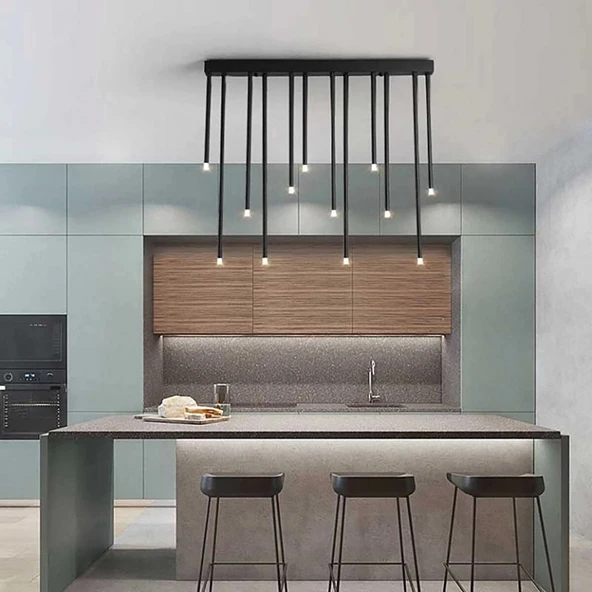 Pipe Plafonyer Led Avize 100 Cm 12li Boru Siyah ve Sarkıt Avize - 2