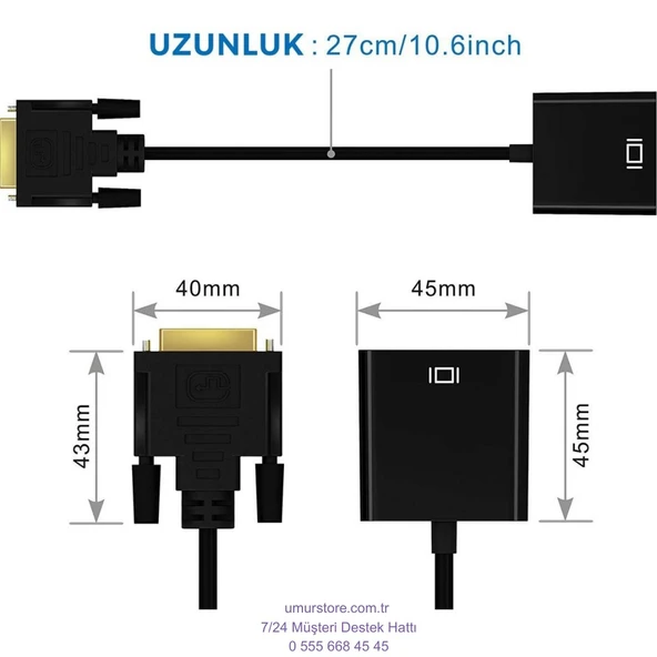 Dvı-D 24+1 Erkek To VGA Dişi Çevirici Adaptör Kablo - 2