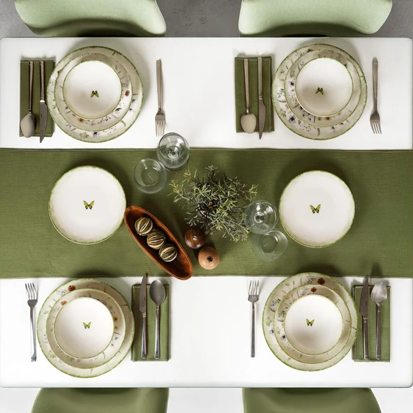 GÜRAL PORSELEN Flora Green 16 Parça 4 Kişilik Yemek Takımı 4883 - 3