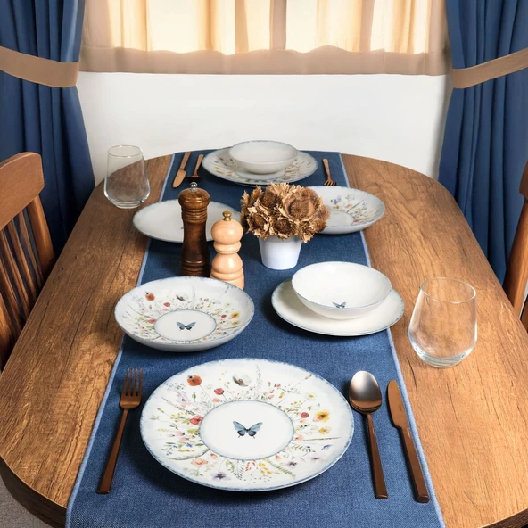 GÜRAL PORSELEN Flora Blue 16 Parça 4 Kişilik Yemek Takımı 48833 - Resim 3