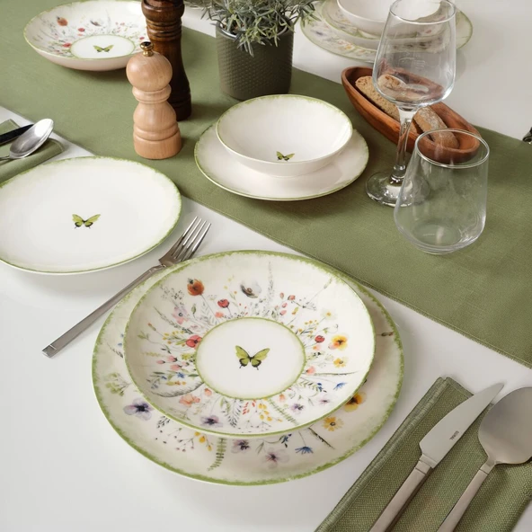 GÜRAL PORSELEN Flora Green 16 Parça 4 Kişilik Yemek Takımı 4883 - 2