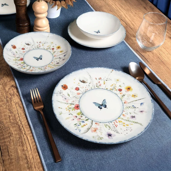 GÜRAL PORSELEN Flora Blue 16 Parça 4 Kişilik Yemek Takımı 48833 ürün görseli 1