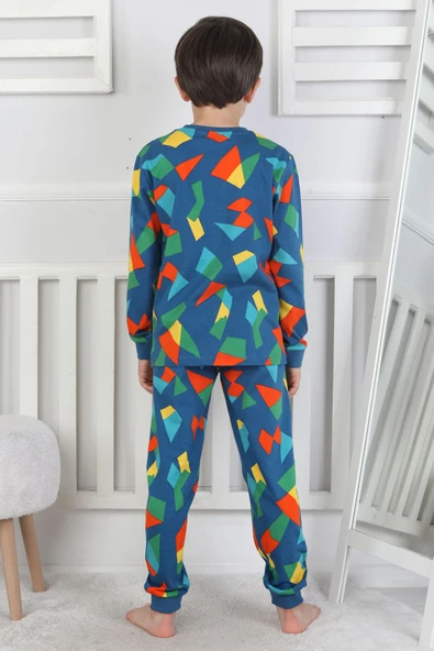 Renkli Geometrik Şekilli Erkek Çocuk Pijama Takımı - 10