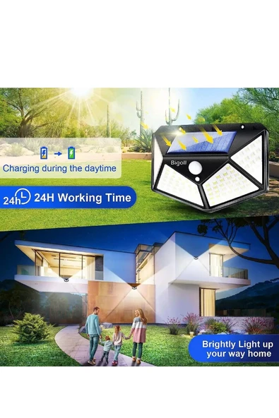 100 LED Güneş Enerjili Solar Bahçe Aydınlatma 3 Modlu Hareket Sensörlü Su Geçirmez Işık 3 ADET - Resim 5