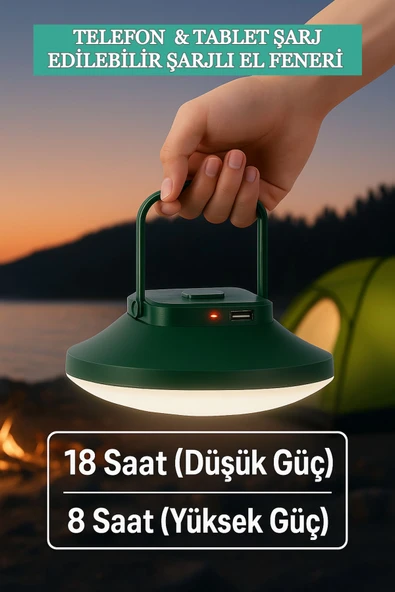 Taşınabilir Kamp Lambası & Şarj İstasyonu 120 LED’li Işık USB-C Şarjlı Acil Durum Feneri