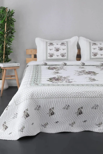 Çift Kişilik Microfiber Kapitone Yatak Örtüsü Flower Lila ürün görseli 1