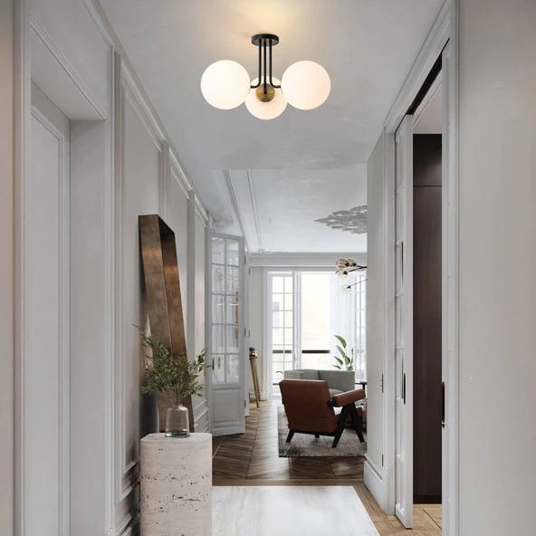 Rsylight 3'lü Modern Siyah Kaplama Plofyoner Wayli 8'li Modern Siyah Avize ve Sarkıt Avize - Resim 2