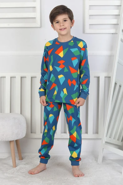 Renkli Geometrik Şekilli Erkek Çocuk Pijama Takımı - 5