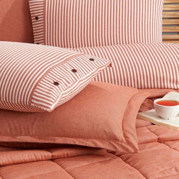 Schafer Home Loria Yatak Örtüsü Nevresim Seti 7 Parça-Turuncu - 10