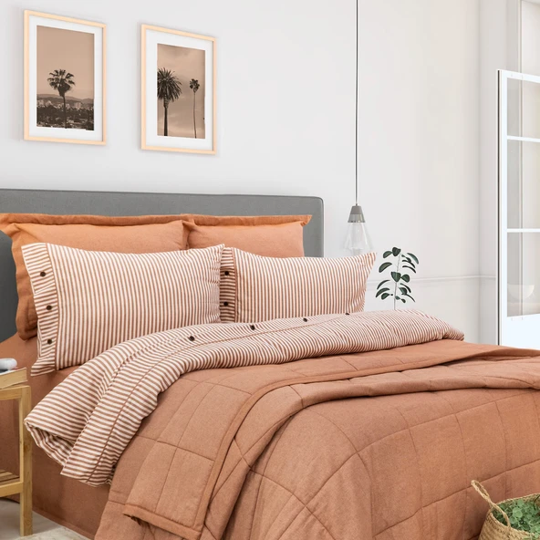 Schafer Home Loria Yatak Örtüsü Nevresim Seti 7 Parça-Turuncu - 3