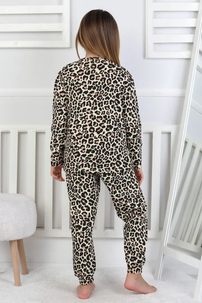 Minik Uyku Avcısı - Vahşi Rahatlık Serisi Leopar Desenli Kız Çocuk Pijama Takımı - Resim 10