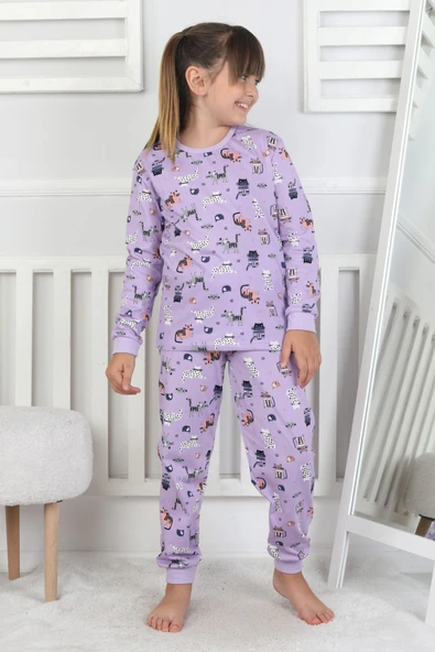 Uzun Kollu Cute Cat Desenli Kız Çocuk Pijama Takımı - Resim 7
