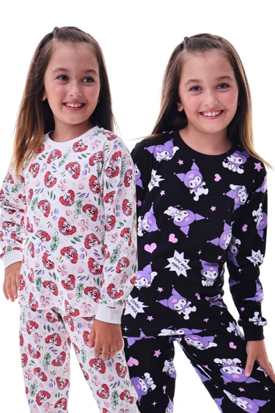 2'Li Sevimli Sky ve Mixed Kuromi Desenli Kız Çocuk Pijama Takımı ürün görseli