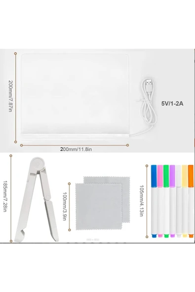 LED Işıklı Çizim ve Boyama Panosu, Görsel Yansıtmalı Yazı Tahtası, Çocuklar İçin Çizim Seti - Resim 3