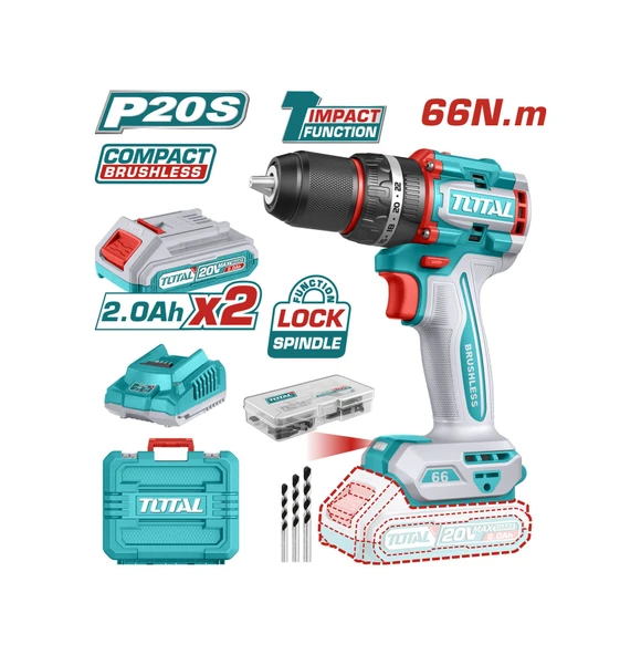 Total Li-Ion Çift Akülü Darbeli Matkap TIDLI20668E 2x2 Ah ürün görseli
